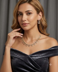 Circular Pattern American Diamond Necklace <b>Set</b> With Matching Delicate Earrings Antique <b>Gold</b> Plated And Light Weight Necklace <b>Set</b> - Product Image 4