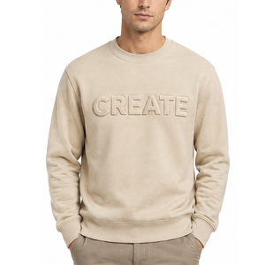Sudadera de cuello redondo beige para hombre de alta demanda, con letras en relieve, corte regular, de algodón tejido, para otoño. - Product Image 1