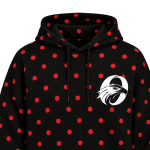 Black <b>Red</b> Polka Dot Women Pullover <b>Hoodie</b> Casual Fleece Sweatshirt Long Sleeve Drawstring Hood Kangaroo Pocket Streetwear - Product Image 3