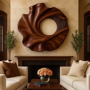 Sculpture murale en bois artisanale, design Art Déco, caractéristiques écologiques pour le salon - Art mural en bois organique sculptural - Product Image 5