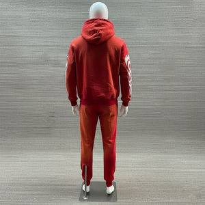 Ensemble de survêtement personnalisé épais et oversize en molleton blanc avec sweat à capuche zippé et pantalon de survêtement décontracté pour homme, style streetwear - Product Image 4
