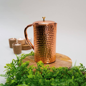 High Quality Hammered Finished <b>Copper</b> Jug With Gold Brass <b>Handle</b> for Serving Water Home <b>Kitchen</b> Use jug dispenser - Product Image 1