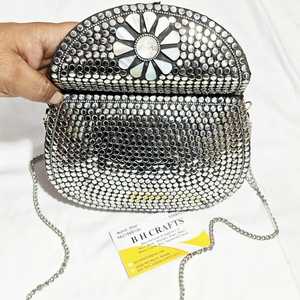 Mosaic Beaded Stone Pattern Clutch Bag with Cotton <b>Lined</b> Magnetic Snap Closure Shoulder Bag and Handbag for Weddings - Product Image 2