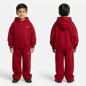 Boys Oversize Hoodie Sweatpants Set 100% Cotton Fleece Breathable Wide Leg Joggers Custom Logo Design Hip Hop Tracksuits - Product Image 4