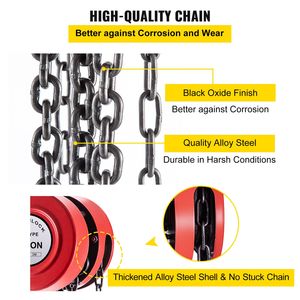 Paranco a Catena Manuale di Grado Industriale, Capacità 1 Tonnellata, Altezza di Sollevamento 10ft/3m, Blocco Manuale con Altezza di Sollevamento 6m - Product Image 4
