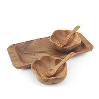 Ensemble de condiments en bois, plat à sauce pour sushi, haute qualité, artisanal, en bois naturel, plats de service.
