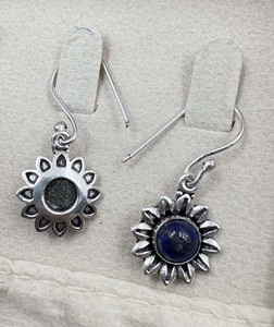 Pendientes de Plata con Lapislázuli Natural, Diseño de Flor de Sol, Minimalistas, Clásicos, Colgantes, Joyería de Moda - Product Image 4