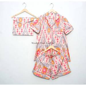 100% Pure Cotton High Quality Elegant Classic Summer Vacation Hand-Block Printed Shorts Pajama <b>Sets</b> Pockets Soft pajama <b>set</b> - Product Image 5