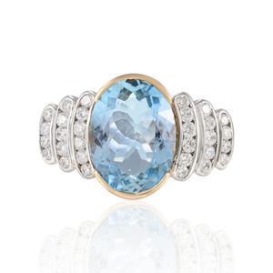 18K Yellow Gold Oval Cut Aquamarine Diamond Solitaire Wedding Ring - Product Image 1
