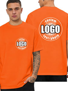 Men's Orange Short Sleeve T-Shirt Regular Fit O-Neck Custom Logo Print <b>Back</b> Enzyme Wash 180g 100% Cotton Jersey Fabric Casual - Product Image 2