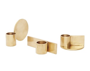 Geometric <b>brass</b> candle <b>holder</b> set modern <b>candlestick</b> stand decorative gold metal lamp base unique sculptural design wedding - Product Image 1