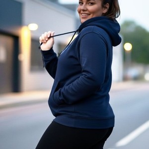 Sweat-shirt à capuche bleu marine avec motifs imprimés personnalisés, unisexe, coupe classique, logo sur le devant, vêtement décontracté en molleton pour l'hiver - Product Image 3