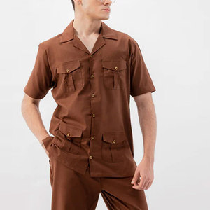 Men's Minimalist Two Piece Lounge Set Premium 100% Cotton Button Shirt and <b>Elastic</b> Waist Relaxed Straight Leg Trousers - Product Image 6