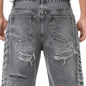 Jeans en denim personnalisés pour hommes, style streetwear, coupe ample et large, effet vieilli, délavage vintage, sur mesure - Product Image 5