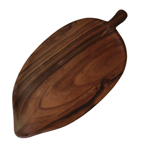 Assiette rectangulaire de luxe moderne et unique en bois d'acacia naturel, en forme de feuille, écologique, biodégradable, faite à la main, durable, pour aliments - Product Image 1