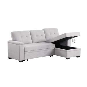 Lucca II 84,5 "W Reversible Sleeper Sofá cama seccional Tela tejida gris claro con Chaise de almacenamiento - Product Image 6