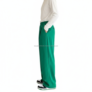 <b>Men's</b> Wide Leg Pants Green <b>Pleated</b> Custom OEM Wholesale - Product Image 4