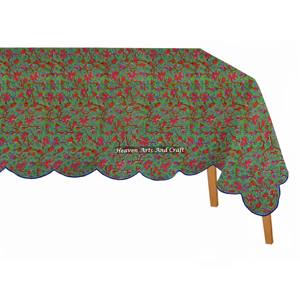 Nappe de table rectangulaire en pur coton à bord festonné, motif floral imprimé à la main, pour la décoration de la maison - Product Image 3