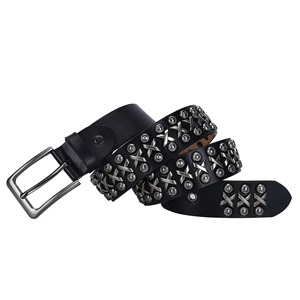 Nouvelle ceinture en cuir véritable pour homme, style punk, décontractée, avec clous, boucle à ardillon et rivets en alliage, en cuir de vachette - Product Image 2