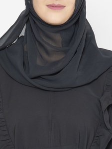 Abaya Negra para Mujer, Larga hasta el Suelo, Corte Holgado, Manga Larga, con Capucha, Estilo Modesto para Uso Diario, Estilo de Oriente Medio, Vestido de Poliéster - Product Image 4
