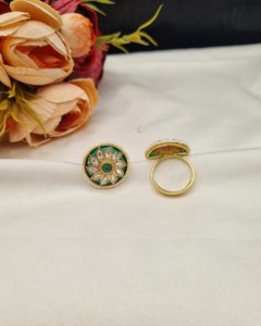 Anillo ajustable con motivos florales, Kundan, Meenakari y perlas para mujer, para bodas, fiestas y ocasiones festivas, anillos de moda, fabricantes de anillos. - Product Image 3