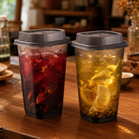 Zwarte vierkante PP plastic bubble tea bekers 12oz 16oz met deksels, aangepaste logo's, wegwerp bekers voor melkthee en smoothies, groothandel