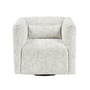 Moderna Poltrona Girevole in Tessuto Jacquard Beige per Soggiorno, Comfort con Cuscino, Struttura in Compensato - Product Image 2