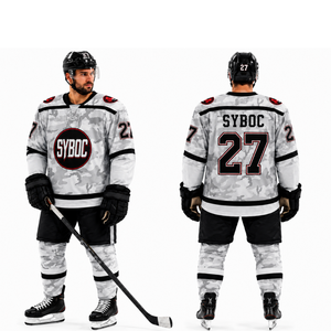 Custom Ice Hockey Jersey Men Gray White <b>Camo</b> Sublimated Camouflage Team Uniform Wholesale OEM Pro Hockey Wear USA Canada - Product Image 2