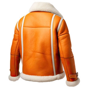 Chaqueta Bomber de Piel de Oveja Naranja para Hombre con Forro de Piel, Talla Grande, Estilo Motociclista de Invierno - Product Image 1