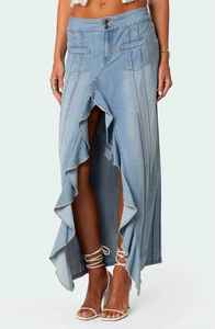 New Style High Quality Women's Denim Skirt Breathable High-Waist Ruffled Slit Dramatic Front Bold Streetwear Spring Summer - Product Image 3