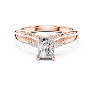 Bague solitaire en moissanite radiante avec accents pavés - Finition or rose, bague de fiançailles à double sangle, cadeau pour elle - Product Image 1