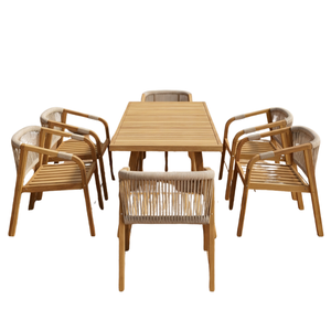Ensemble de mobilier de jardin pour l'extérieur OEM/ODM, table et chaises de patio en bois massif, 6/8 places, coussins personnalisés pour hôtel - Product Image 1