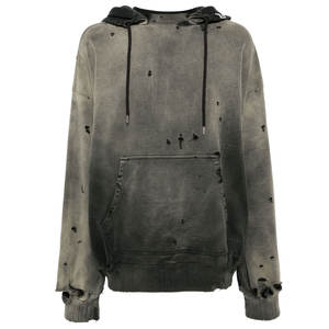 Sudadera con Capucha de Algodón Mezclado con Estampado Digital, Estilo Hip-Hop, con Aspecto Texturizado Invernal y Bordes Desgastados a la Moda - Product Image 1