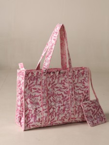 Bolso Tote Acolchado de Algodón con Estampado Artesanal Indio y Bolsa Adicional, Venta al Por Mayor - Product Image 2