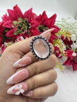 Cincin Lebar Oval Batu Kuarsa Mawar Berlapis Perak 925 Buatan Tangan Batu Permata Merah Muda Trendi Unisex Grosir