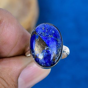 Natural Lapis Lazuli Oval Shape Gemstone <b>Ring</b> 925 Sterling <b>Silver</b> - Product Image 2