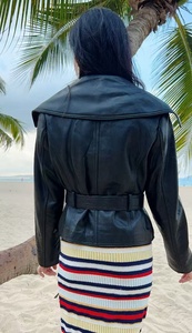 Women's PU <b>Leather</b> Moto <b>Jacket</b> Spread Collar Full Sleeve Zipper Closure Short Length Autumn Style - Product Image 4