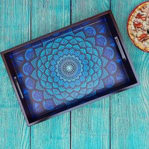 Bandeja Decorativa de Madera Hecha a Mano, Plato de Servir de Madera de Mango con Asas Cortadas, Decoración para Servir, Bandeja para Servir Postres - Product Image 2