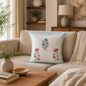 Hand Block Floral Duck Cotton Cushion Cover Decorative <b>Sofa</b> <b>Pillow</b> Cover for Living Room Home Decor - Product Image 1
