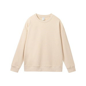 Sudadera de Cuello Redondo Color Crema para Mujer, 100% Algodón Tejido, Color Sólido, Corte Regular, para Otoño - Product Image 1