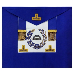Delantal de Regalia Masónica de la Gran Hermandad de los Trabajadores, Azul Real con Bordado Dorado y Corona de Laurel - Product Image 3