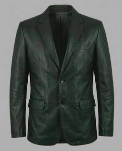 Blazer en cuir vert foncé pour homme, style italien décontracté, simple boutonnage, col cranté - Product Image 3