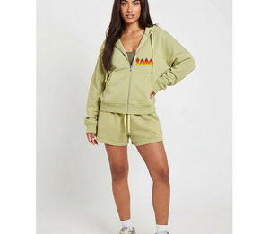 Custom Logo <b>Women's</b> <b>2</b> <b>Piece</b> Set Oversize Zipper Hoodie And Jogger Shorts Set Streetwear Long Sleeve Casual Sportswear <b>Outfit</b> - Product Image 1