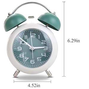 Reloj Despertador Analógico de Cuarzo con Doble Campana, Estilo Retro Clásico |   Reloj de mesa silencioso sin tictac, timbre fuerte, luz nocturna, esfera luminosa, oficina - Product Image 6