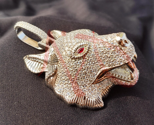 Brass <b>Wolf</b> Head Pendant Necklace Micro Pave Cubic Zirconia Animal Charm Hip Hop Jewelry for Women - Product Image 6