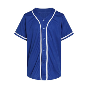 Maillot de baseball unisexe pour adulte, manches courtes, bleu, anti-humidité, boutons sur le devant, couleur unie, coupe classique, toutes saisons - Product Image 1