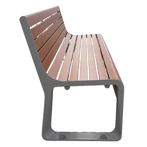 Banco de jardín moderno de madera para exteriores, muy vendido, con respaldo de listones horizontales y patas metálicas circulares. - Product Image 3