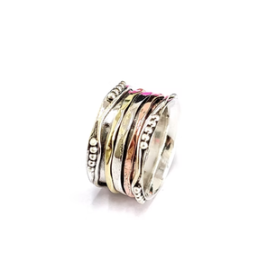 925 Sterling Silver Three Tone <b>Spinner</b> <b>Ring</b> Handcrafted Meditation Fidget Band Anxiety Jewelry Daily Wear - Product Image 2