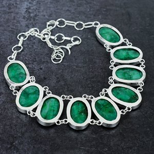 Emerald 925 Sterling <b>Silver</b> Plated Stone Link Chain Necklace Oval Setting Statement Jewelry for Women - Product Image 4