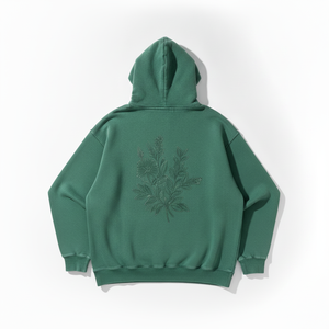 Sweat à capuche oversize pour homme, vert, avec broderie florale personnalisée, en polaire, décontracté, coupe classique, pour l'automne - Product Image 3